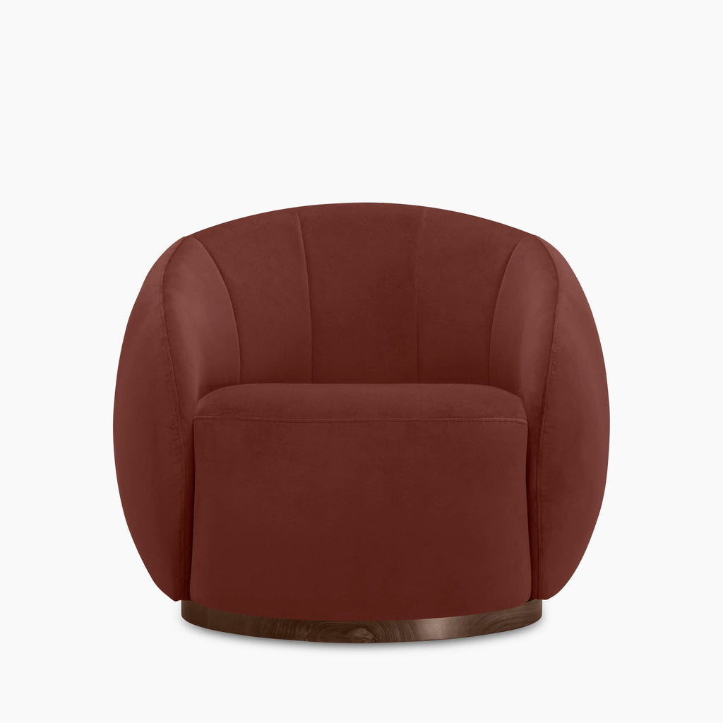 Emile Swivel Armchair | Rust Red Sustainable Velvet & Walnut