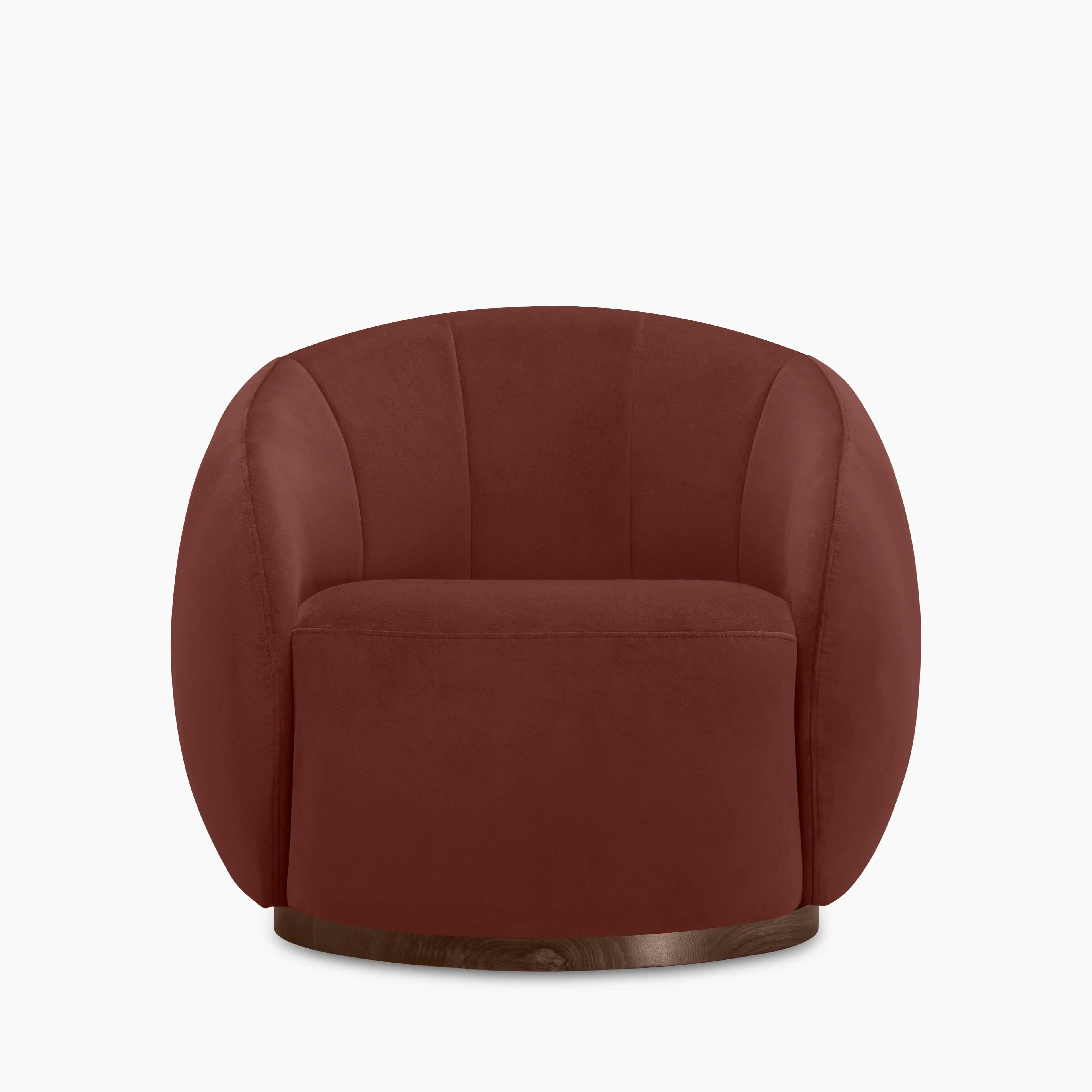 Emile Swivel Armchair | Rust Red Sustainable Velvet & Walnut