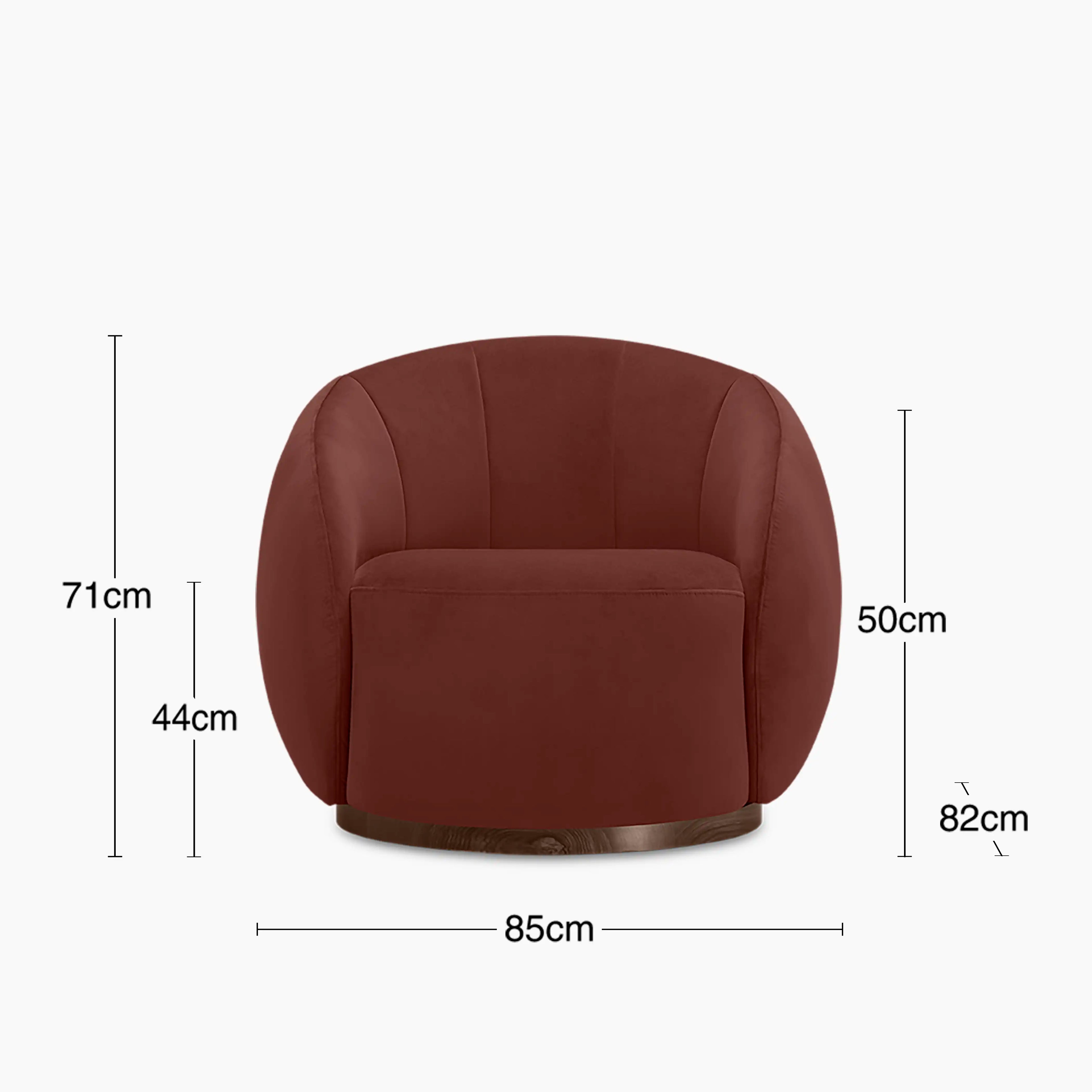 Emile Swivel Armchair | Rust Red Sustainable Velvet & Walnut
