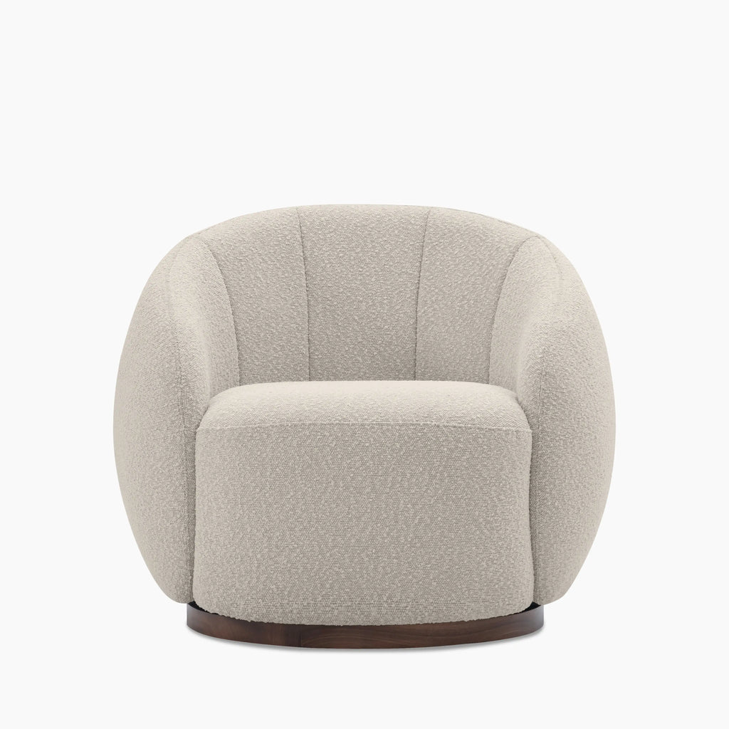 Emile Swivel Armchair | Speckled Stone Sustainable Boucle & Walnut