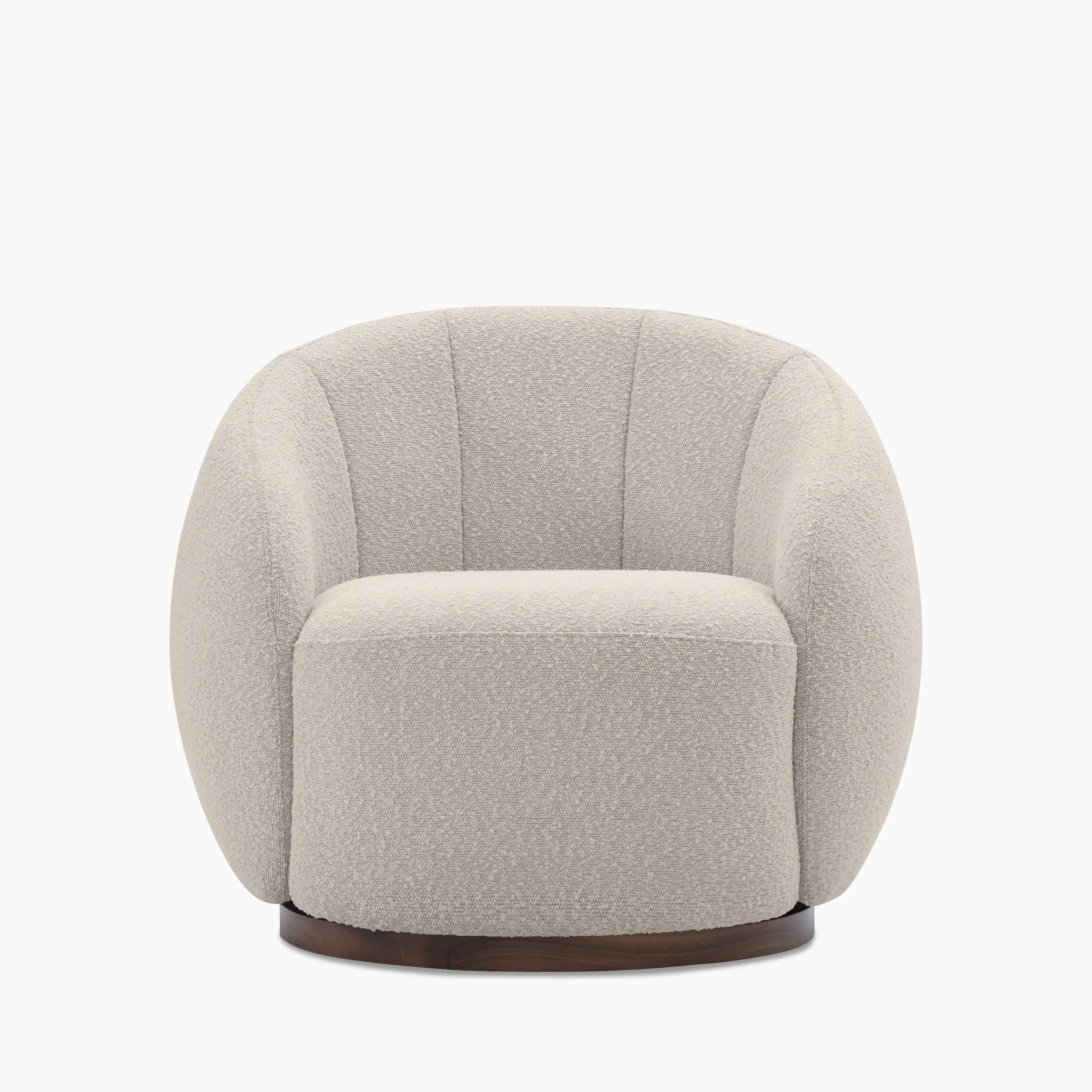 Emile Swivel Armchair | Speckled Stone Sustainable Boucle & Walnut