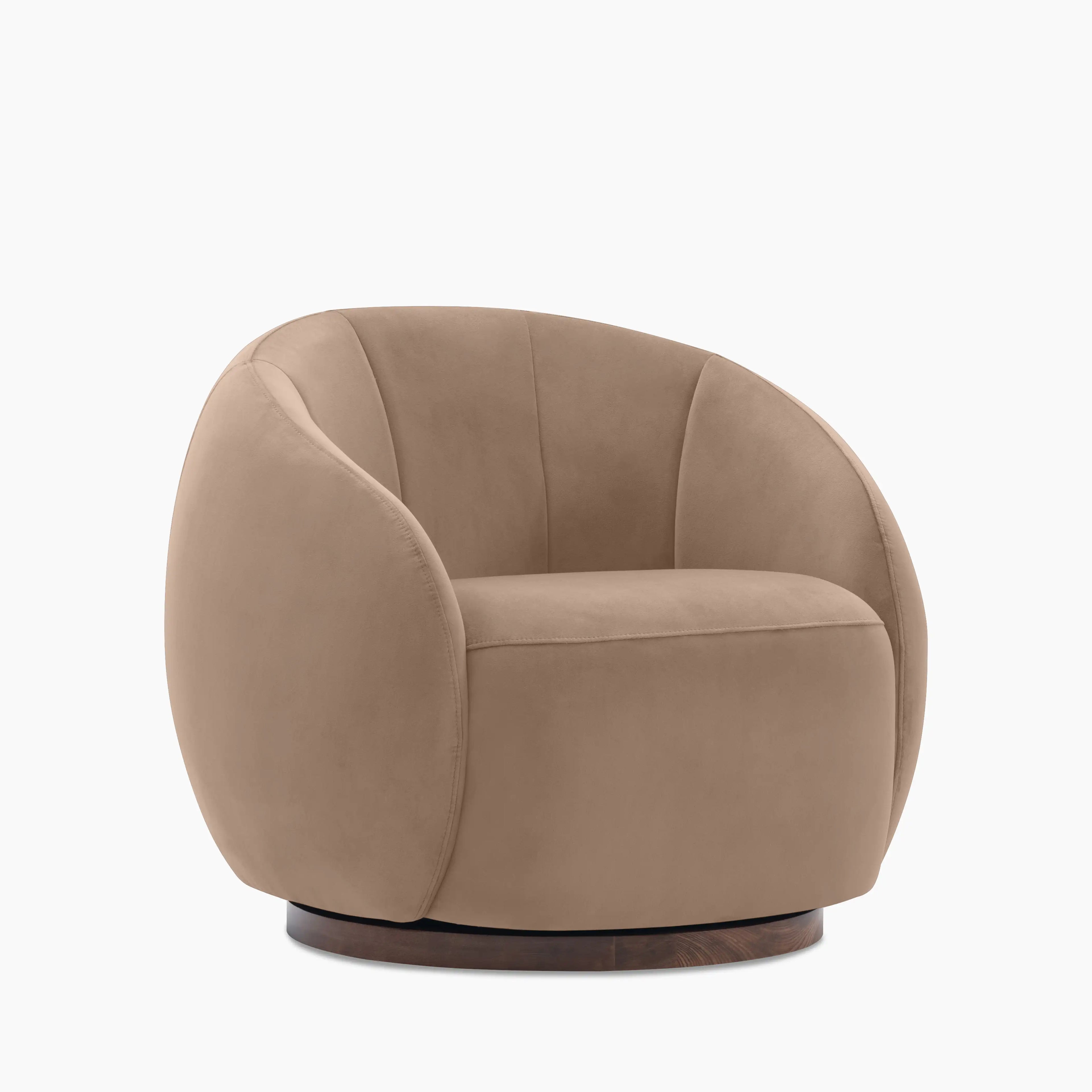 Emile Swivel Armchair | Taupe Sustainable Velvet & Walnut & Walnut