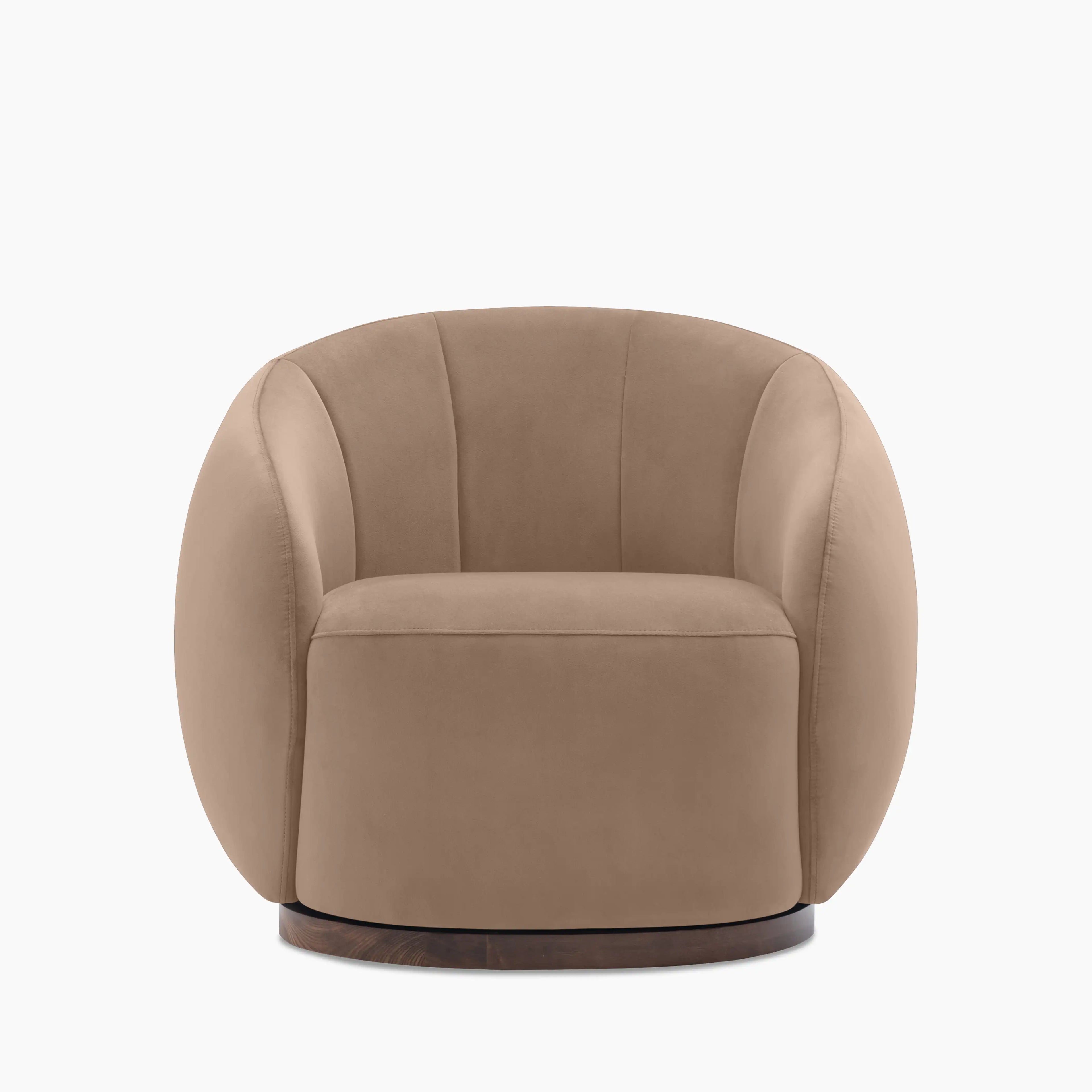 Emile Swivel Armchair | Taupe Sustainable Velvet & Walnut & Walnut