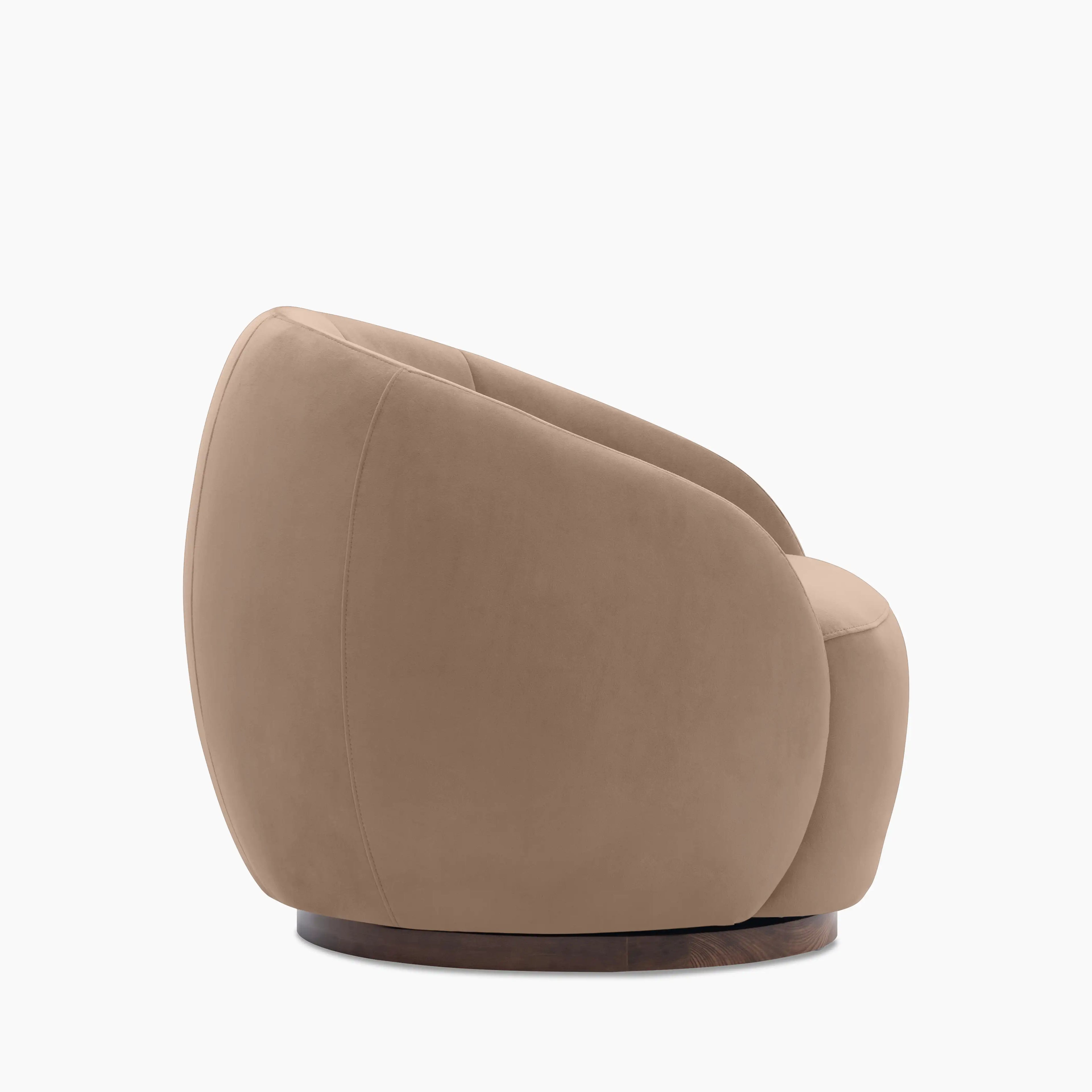 Emile Swivel Armchair | Taupe Sustainable Velvet & Walnut & Walnut