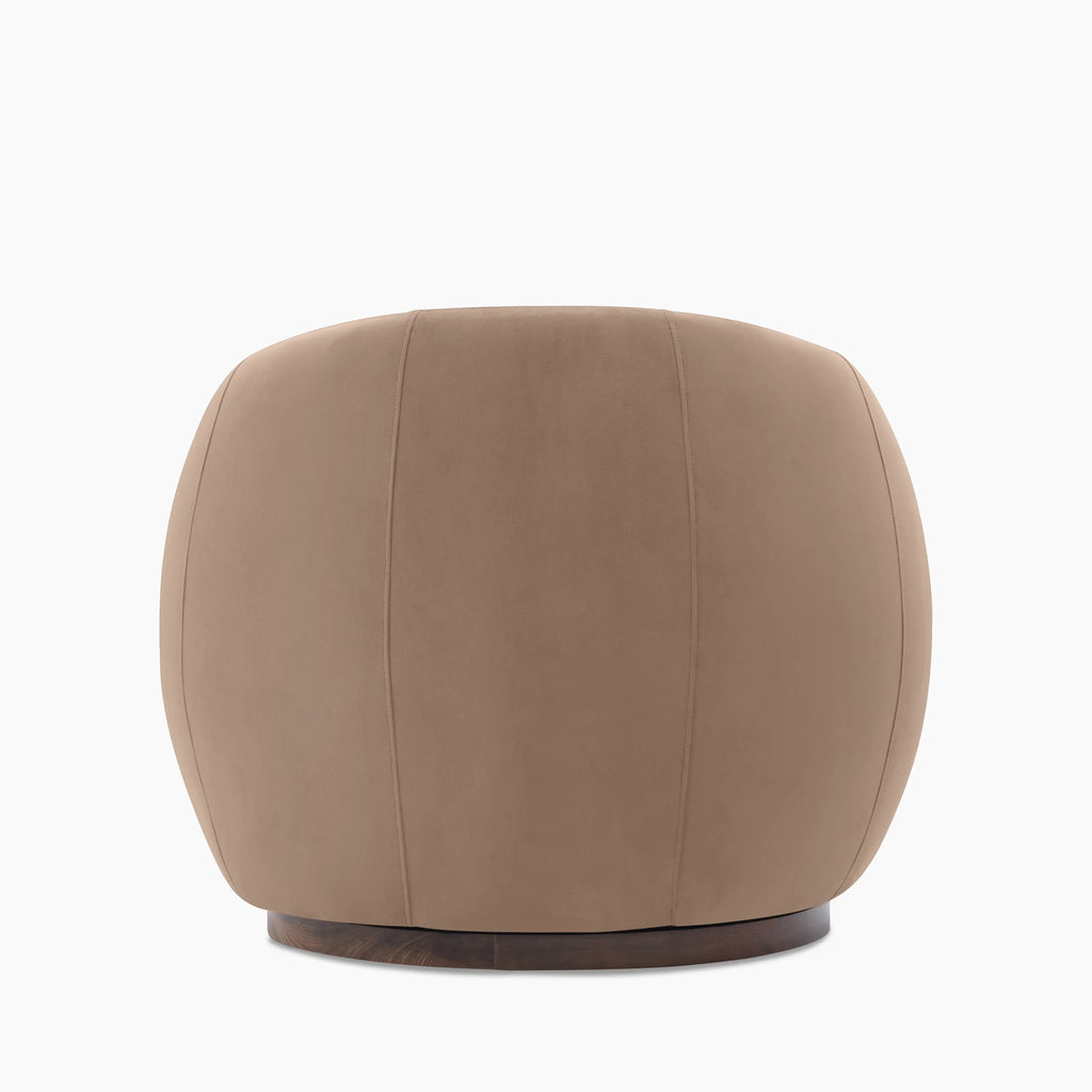 Emile Swivel Armchair | Taupe Sustainable Velvet & Walnut & Walnut