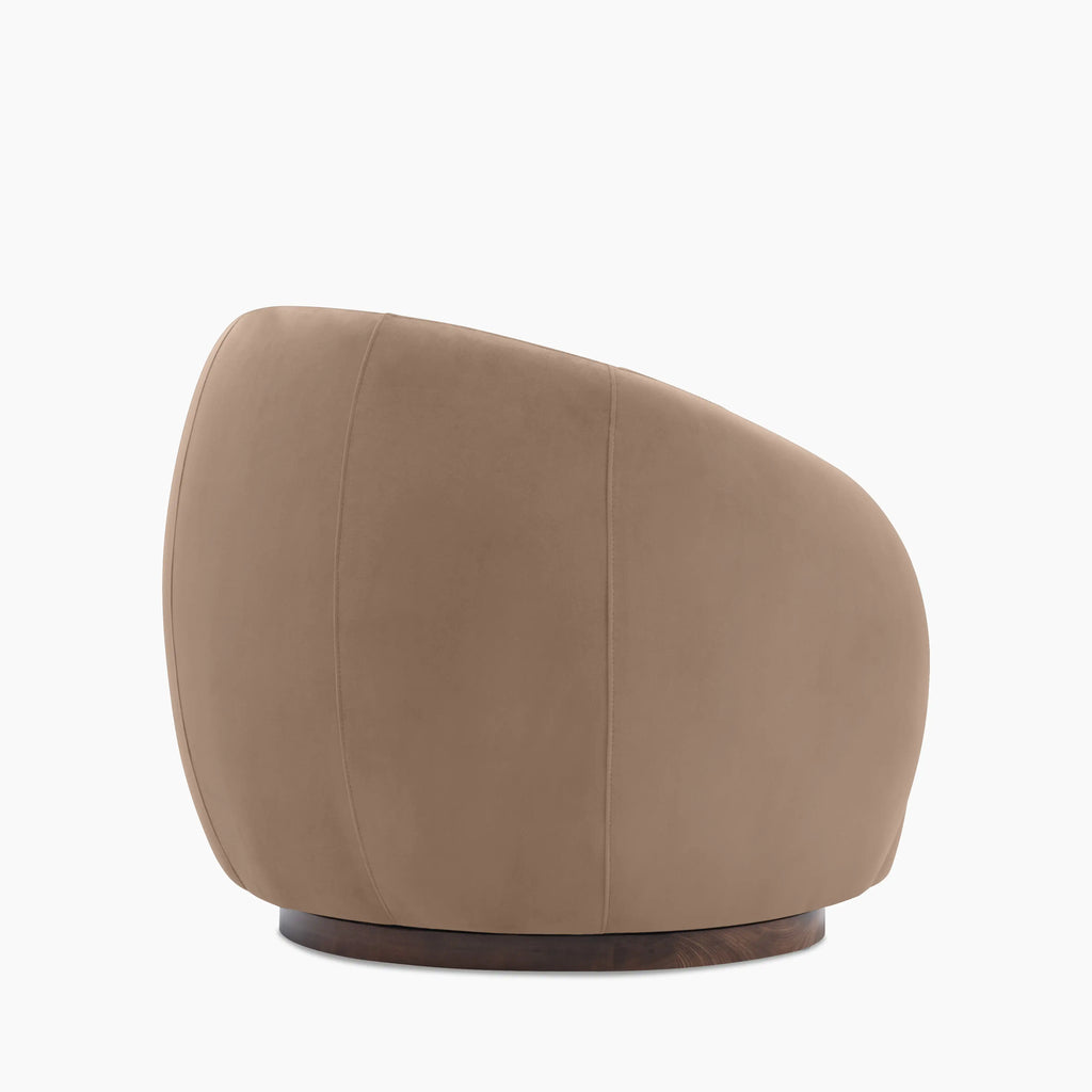 Emile Swivel Armchair | Taupe Sustainable Velvet & Walnut & Walnut