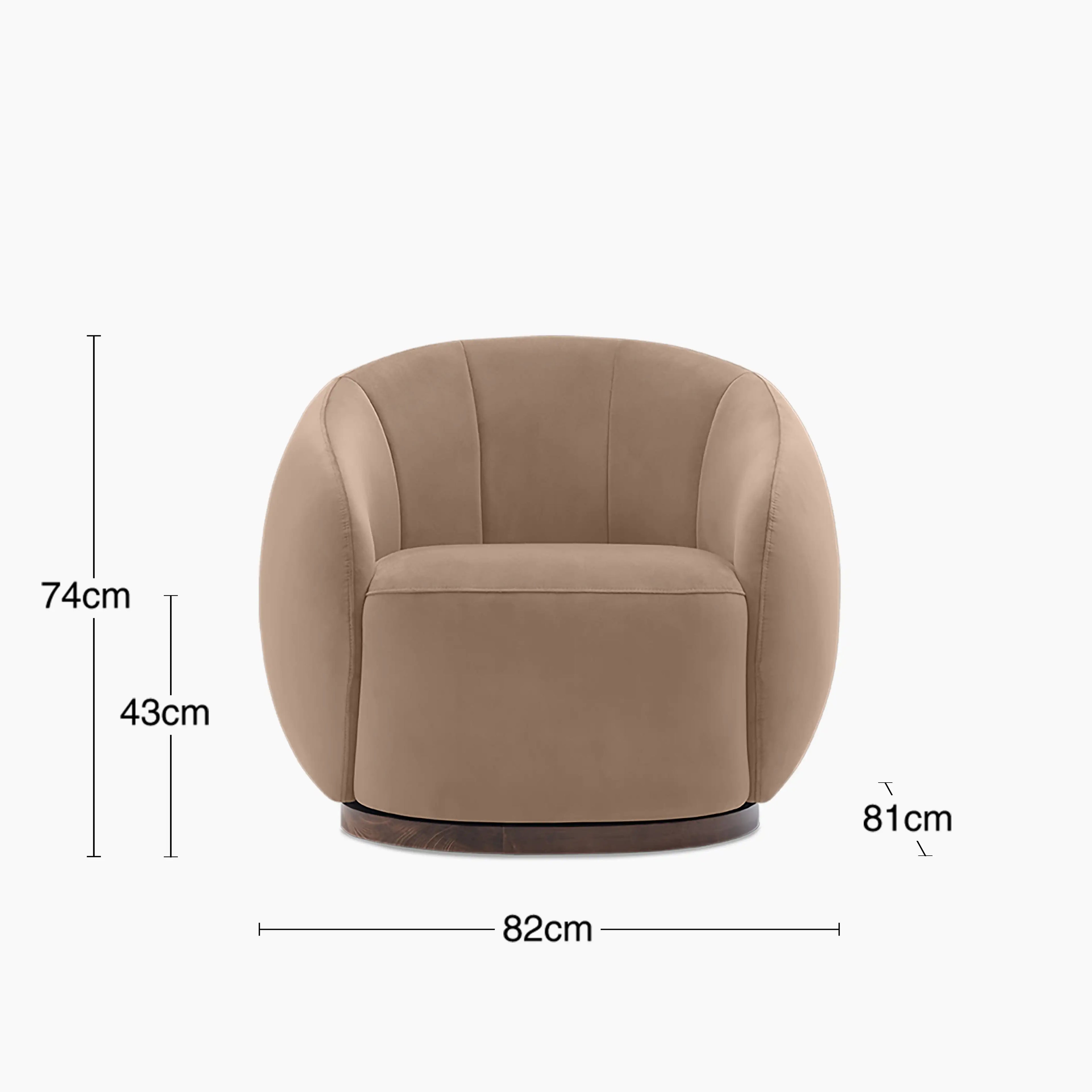 Emile Swivel Armchair | Taupe Sustainable Velvet & Walnut & Walnut
