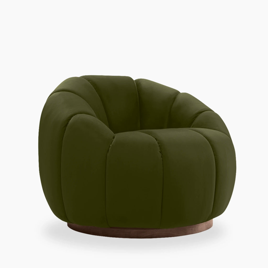 Ivy Swivel Armchair | Olive Green Sustainable Velvet & Walnut