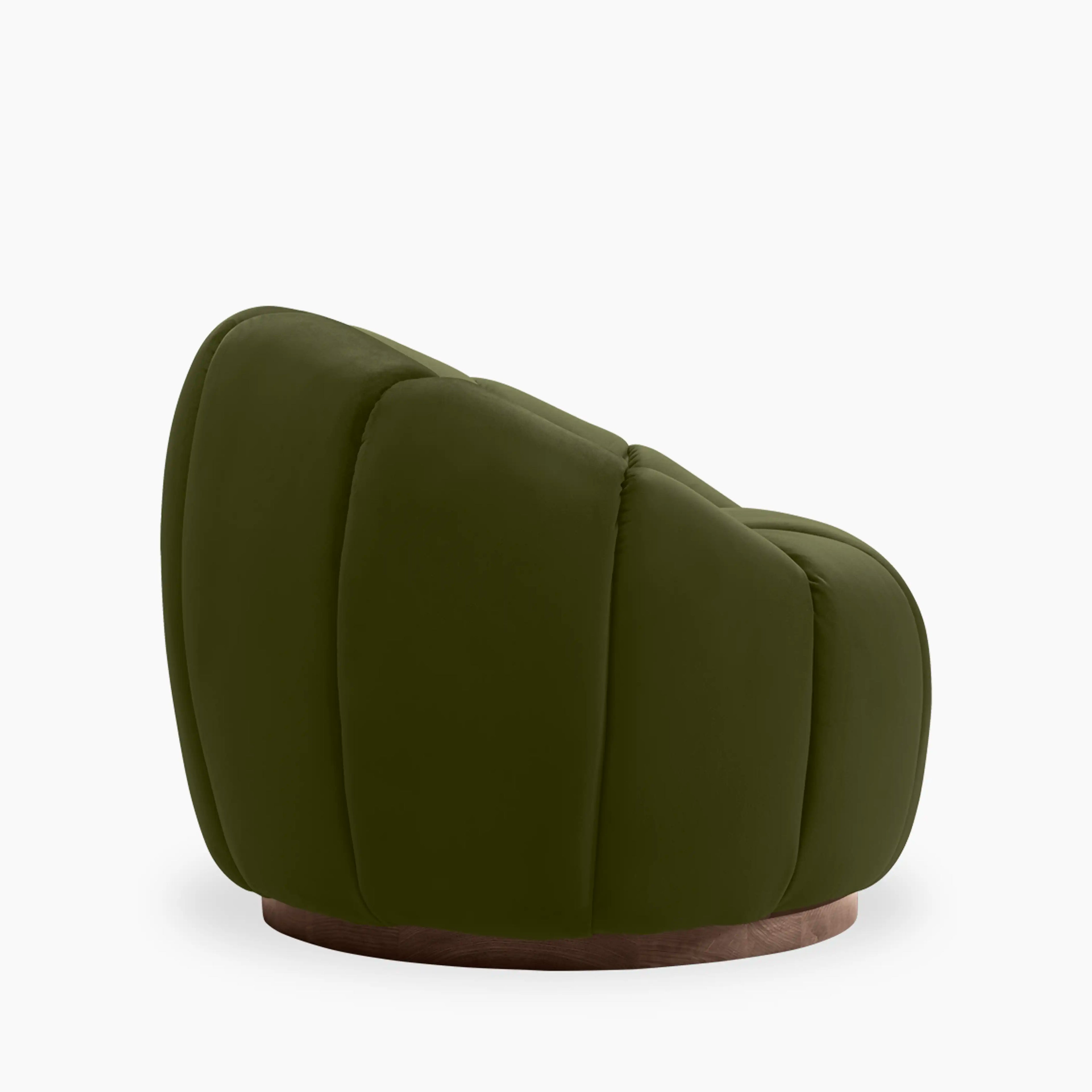 Ivy Swivel Armchair | Olive Green Sustainable Velvet & Walnut