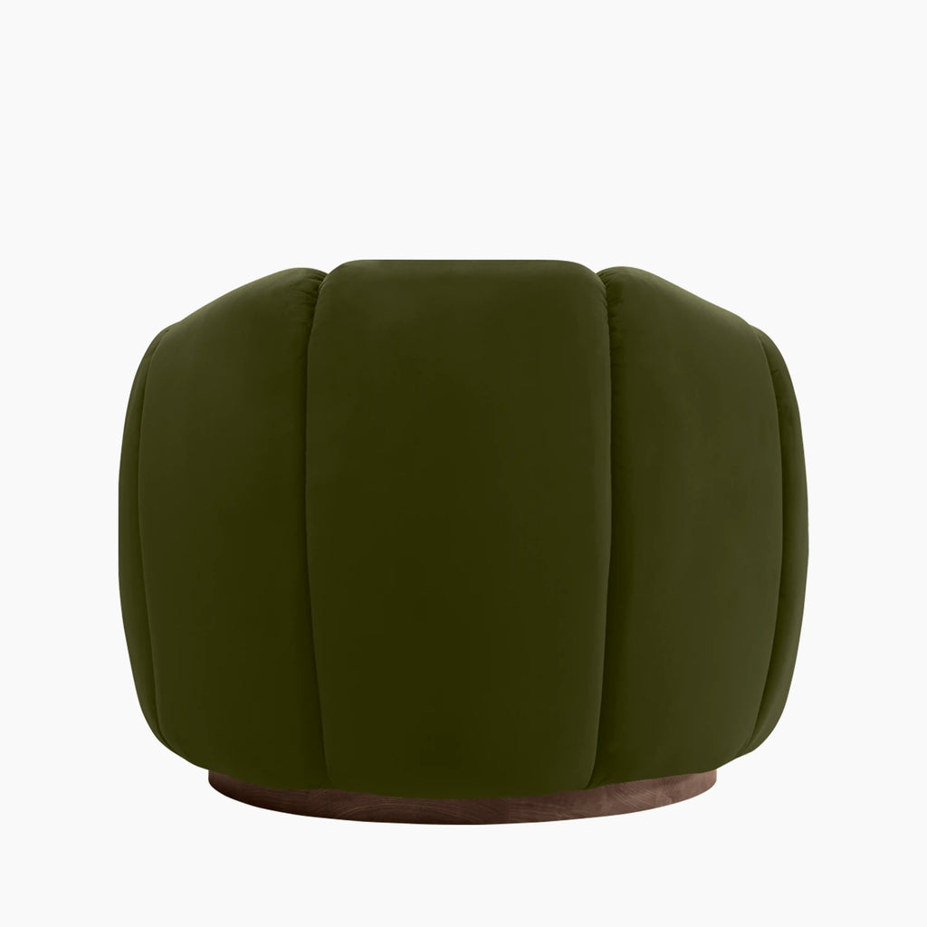Ivy Swivel Armchair | Olive Green Sustainable Velvet & Walnut