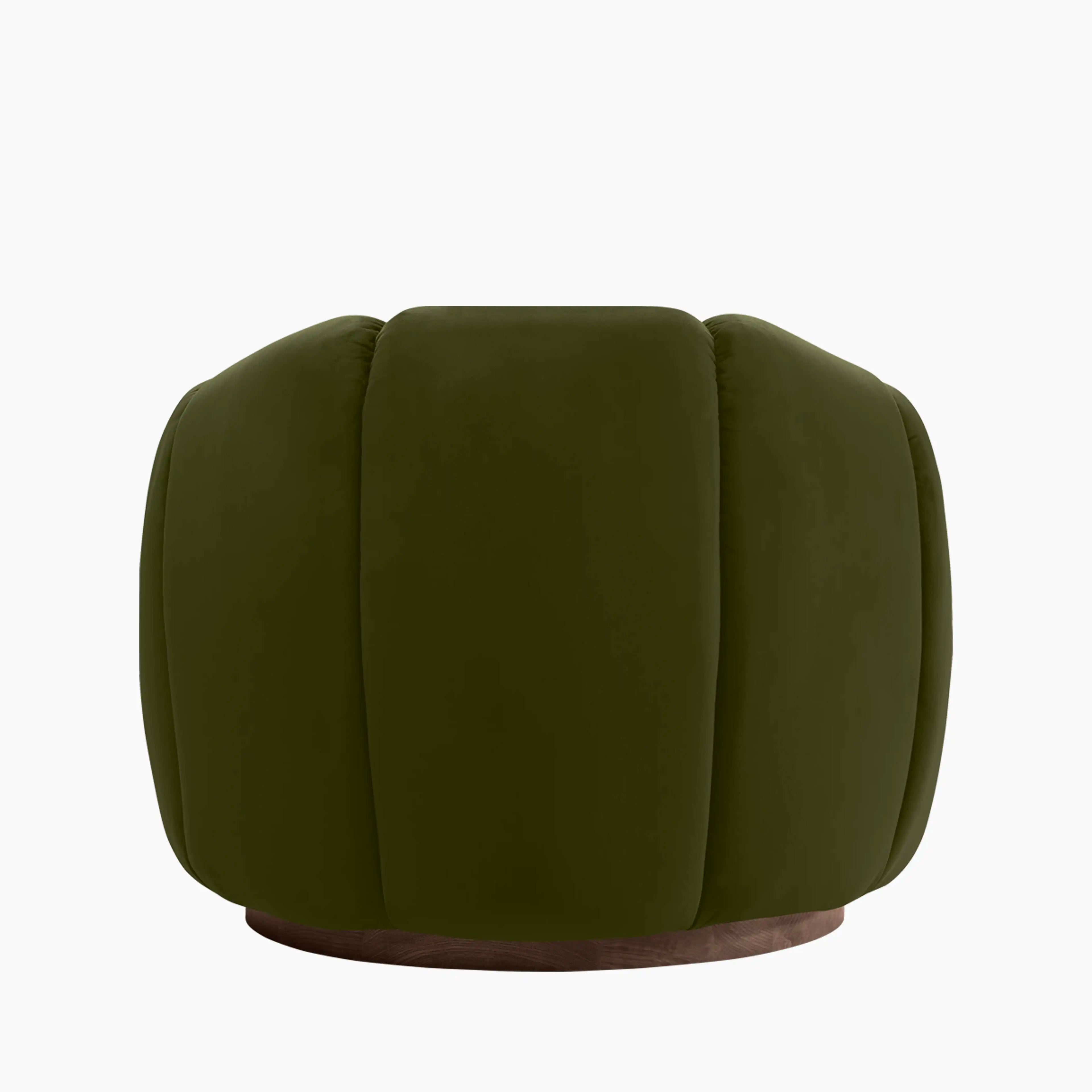 Ivy Swivel Armchair | Olive Green Sustainable Velvet & Walnut