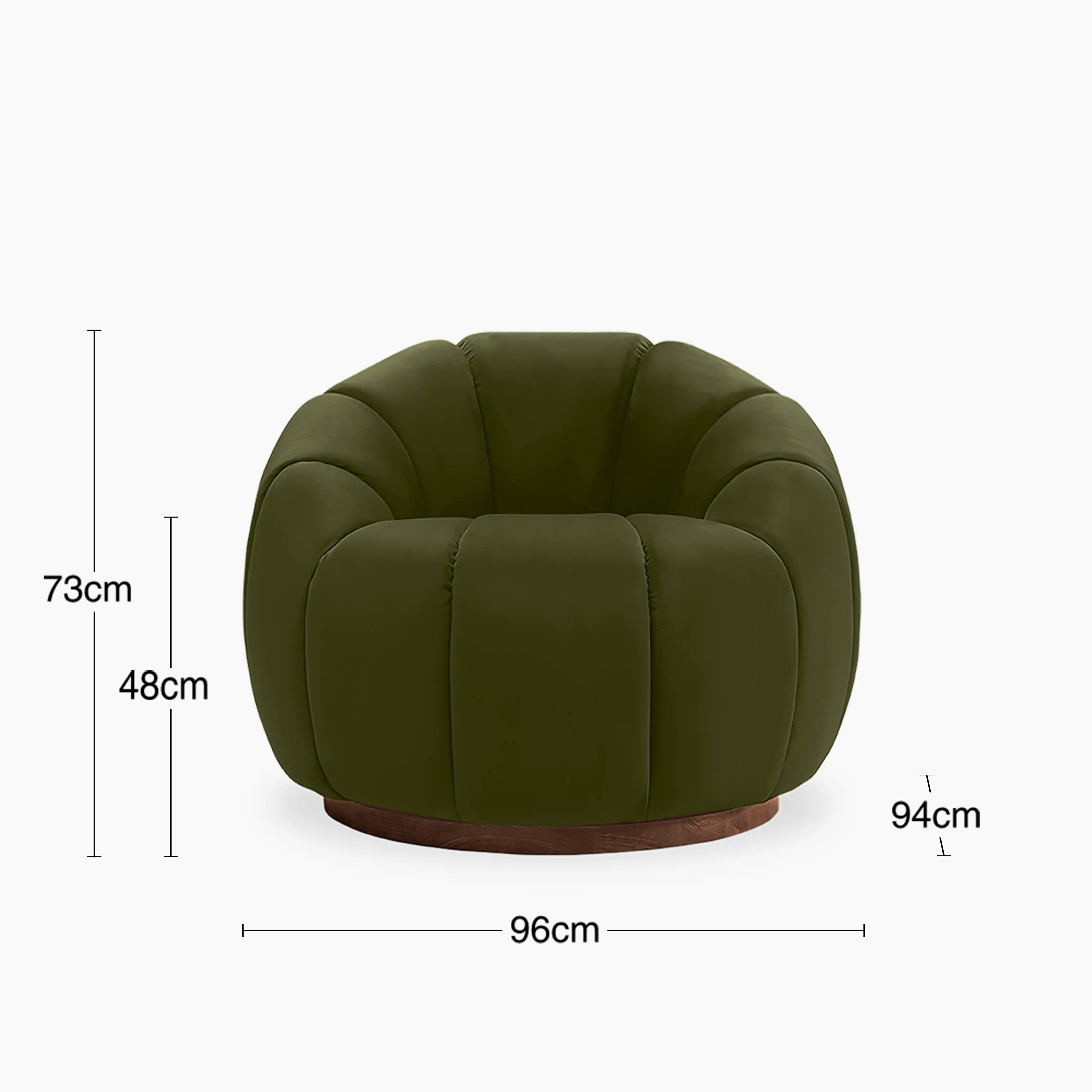 Ivy Swivel Armchair | Olive Green Sustainable Velvet & Walnut