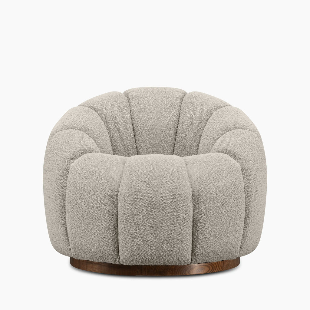 Ivy Swivel Armchair | Speckled Stone Sustainable Boucle & Walnut