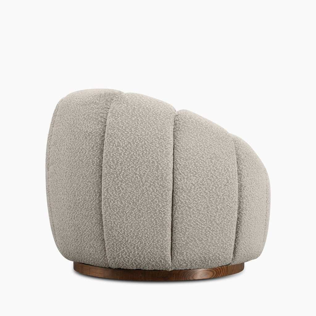 Ivy Swivel Armchair | Speckled Stone Sustainable Boucle & Walnut