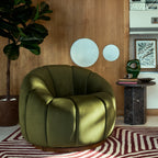 Ivy Swivel Armchair | Olive Green Sustainable Velvet & Walnut