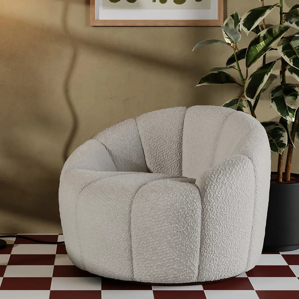 Ivy Swivel Armchair | Speckled Stone Sustainable Boucle & Walnut