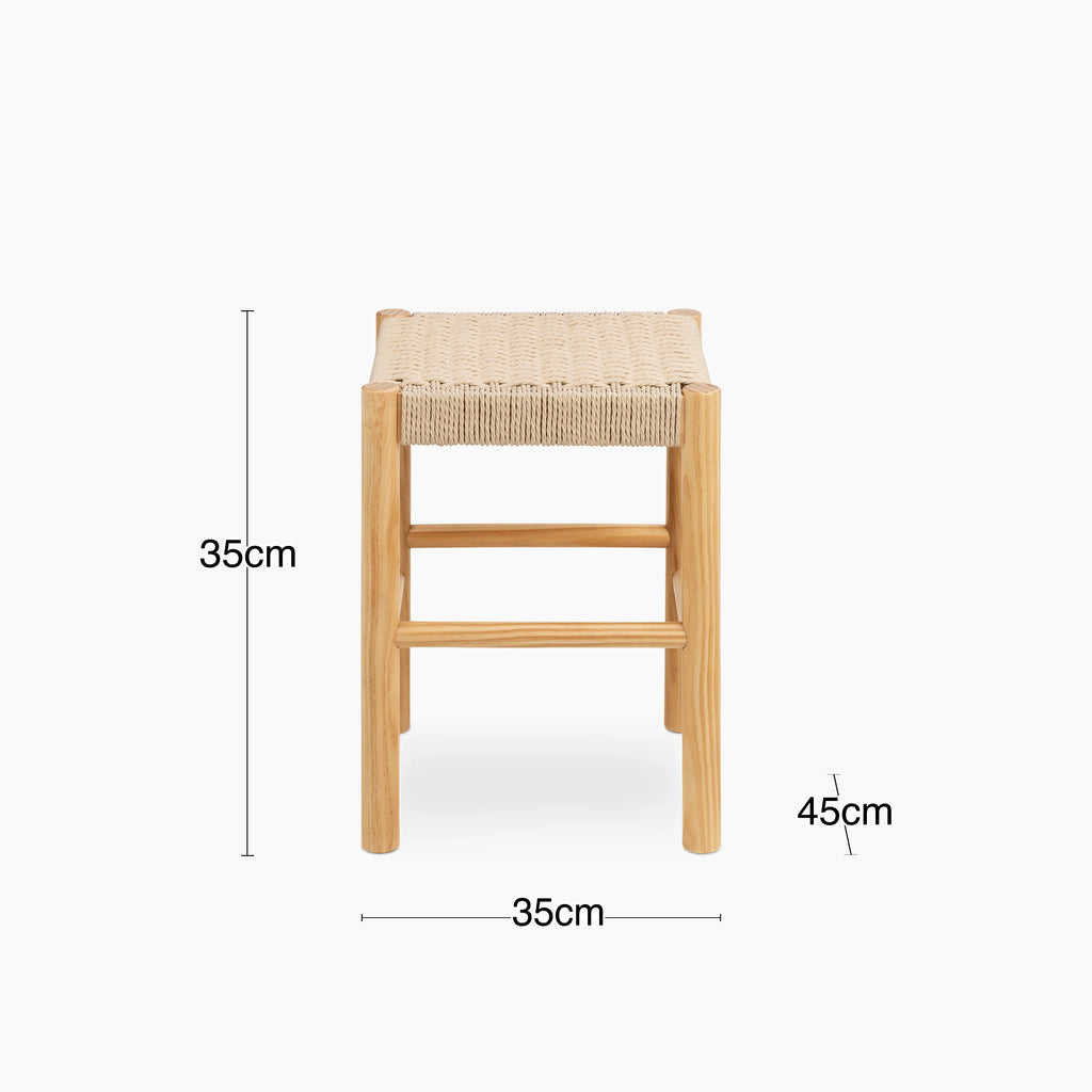 Alvin Wooden Low Stool | Natural Weave & Oak