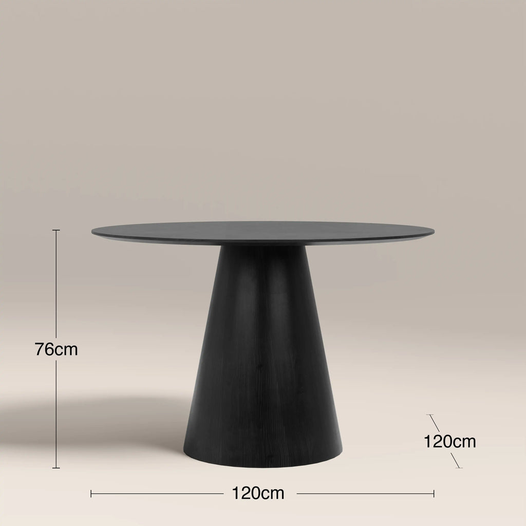 Finnley Large 4 Seat Round Wooden Dining Table | Black