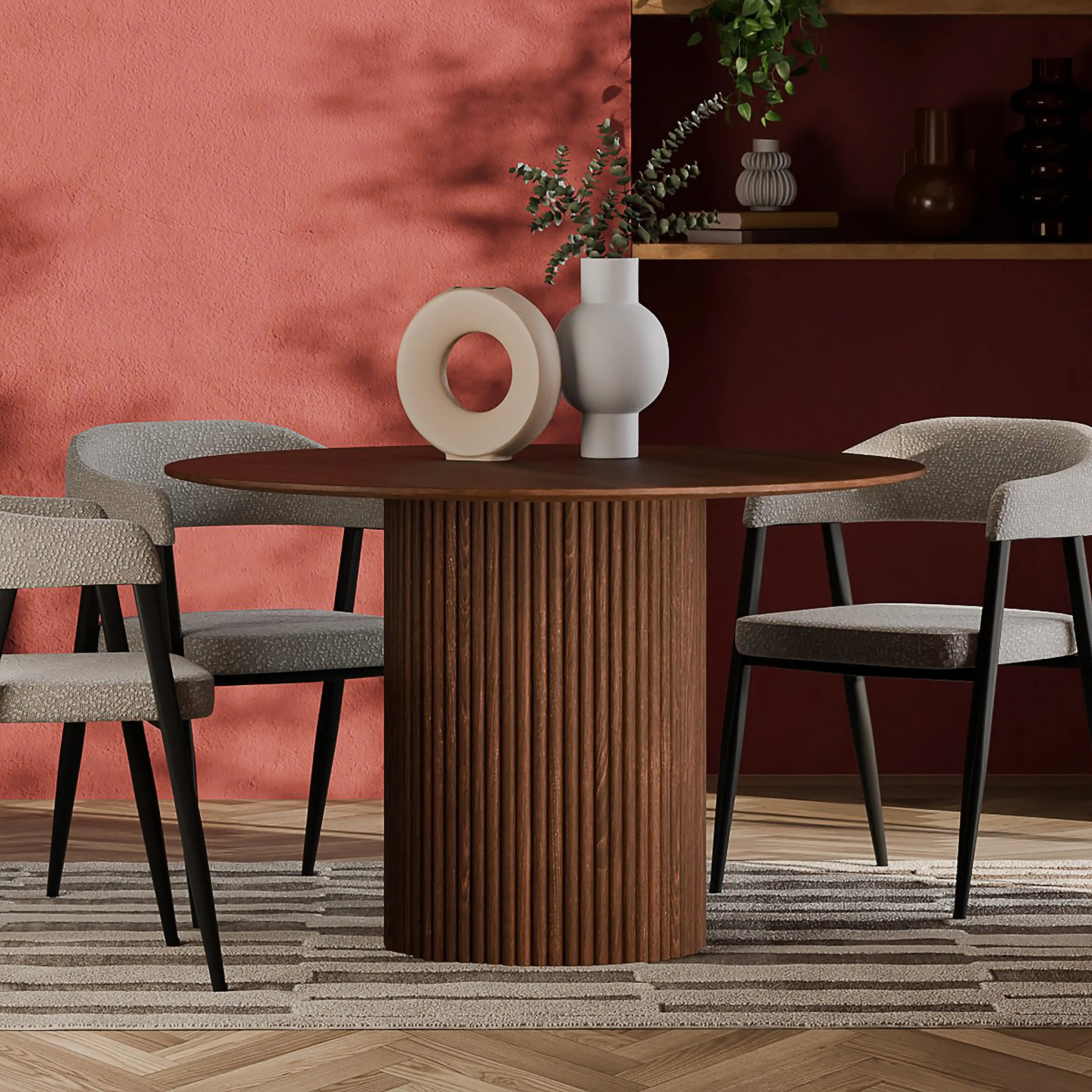 Marcel 4 Seat Round Wooden Dining Table | Walnut