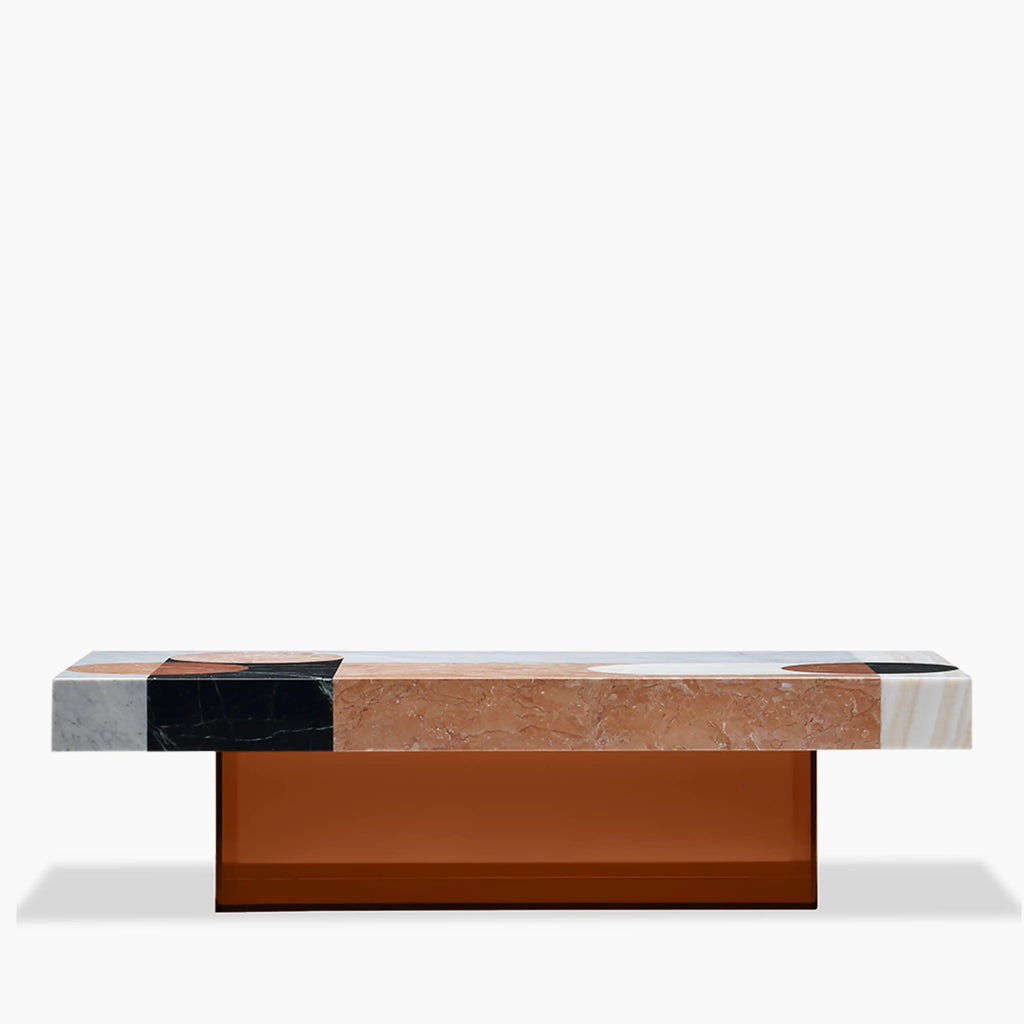 Atmos Rectangle Coffee Table | Mixed Marble & Brown Arcylic