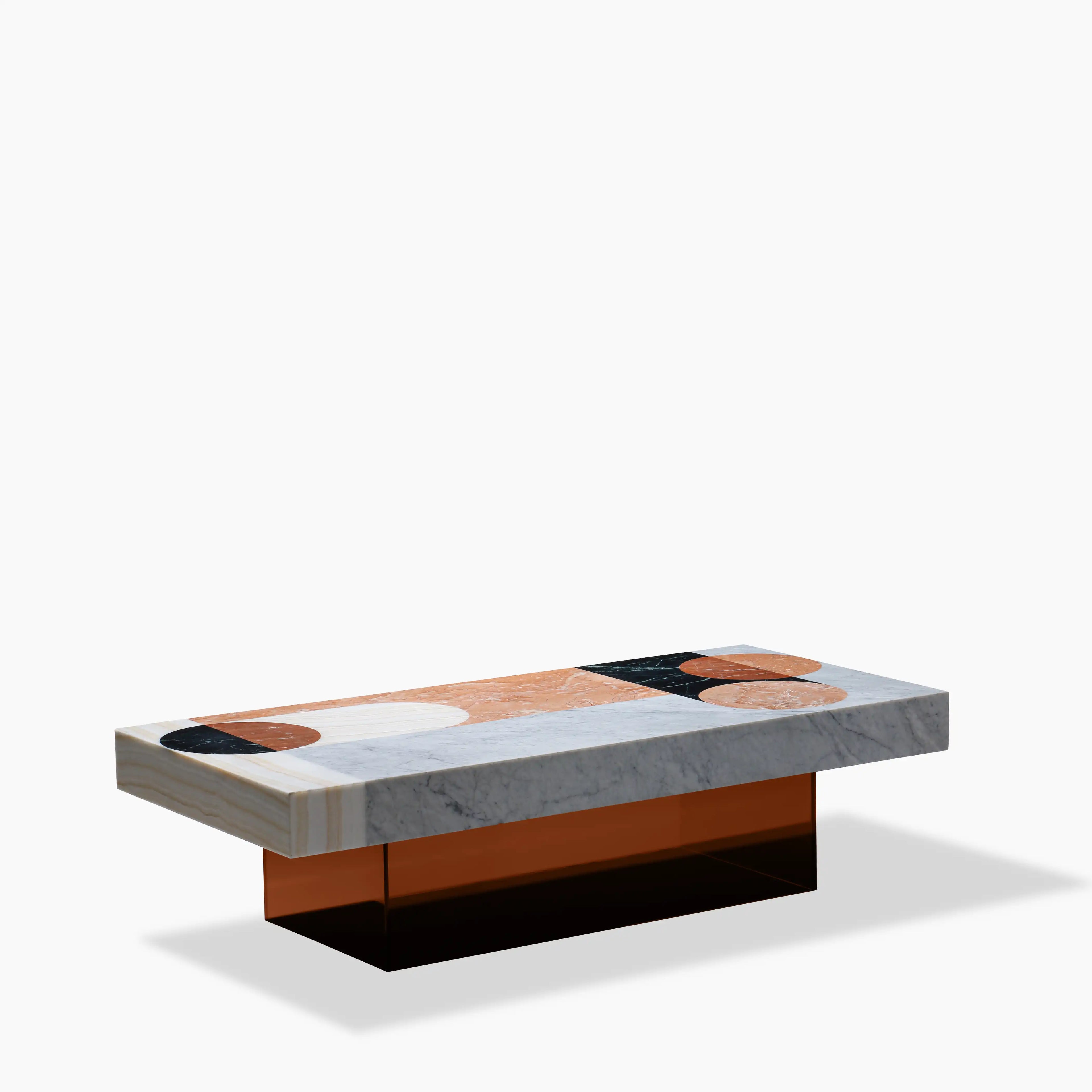 Atmos Rectangle Coffee Table | Mixed Marble & Brown Arcylic
