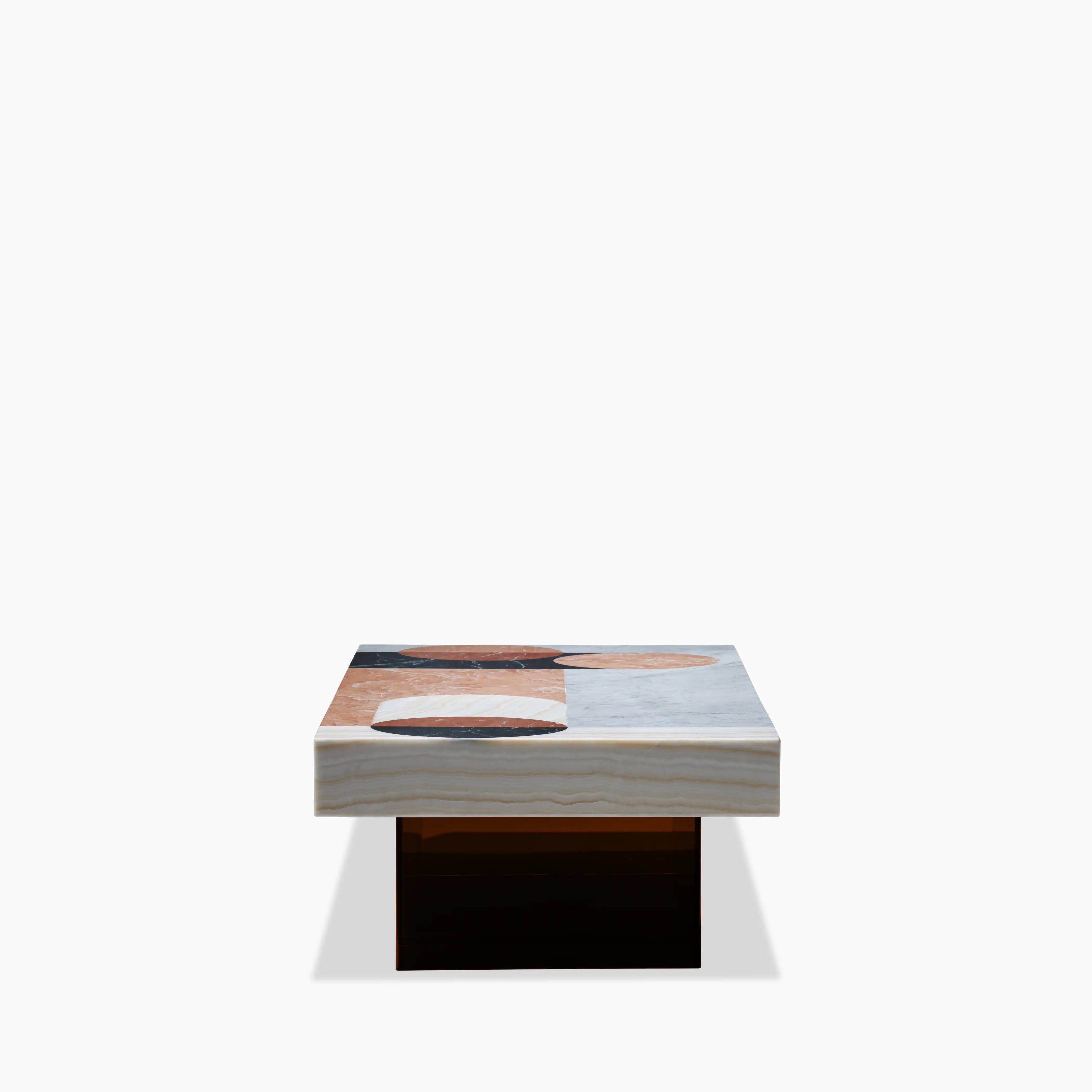 Atmos Rectangle Coffee Table | Mixed Marble & Brown Arcylic