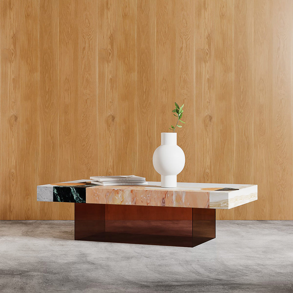 Atmos Rectangle Coffee Table | Mixed Marble & Brown Arcylic