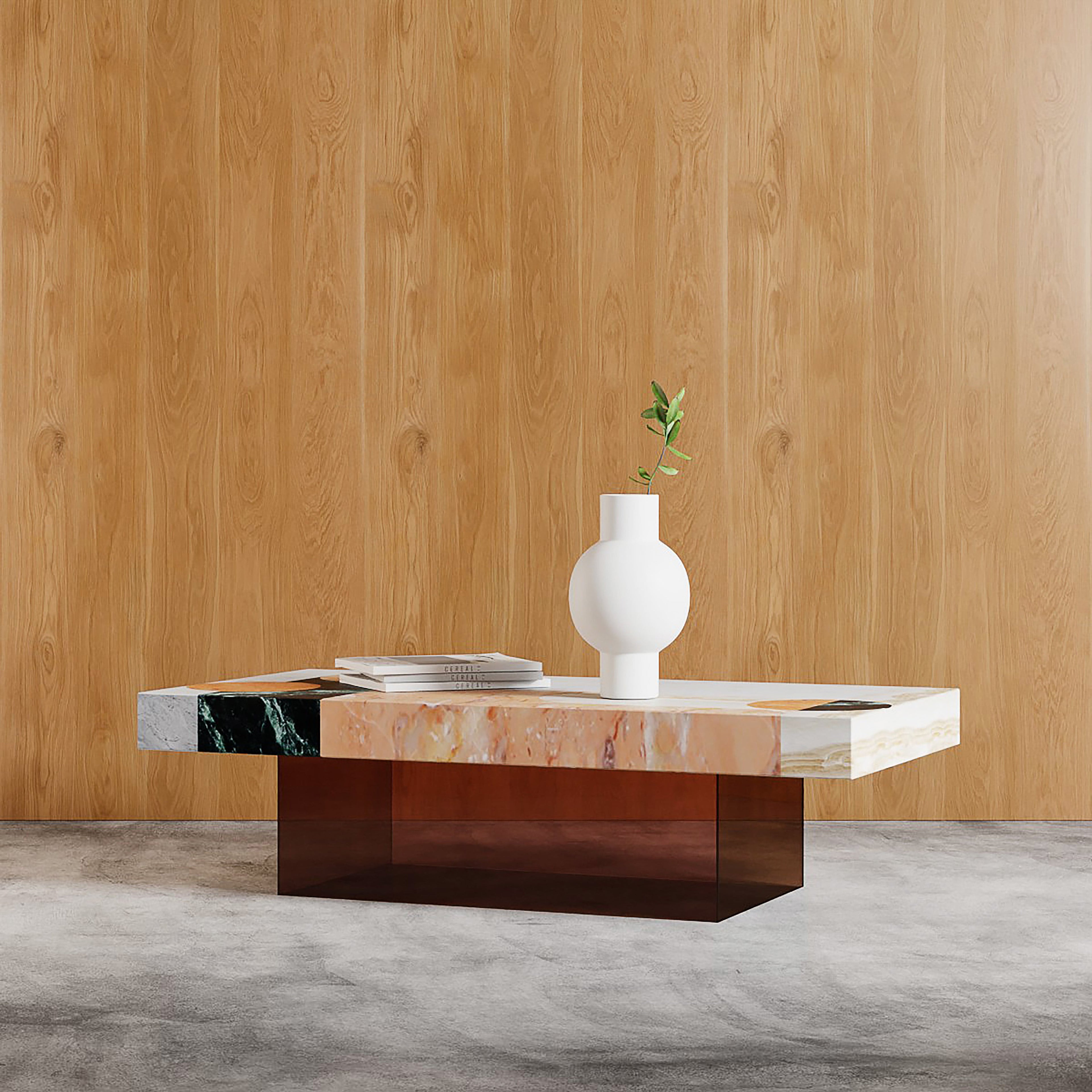 Atmos Rectangle Coffee Table | Mixed Marble & Brown Arcylic