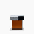 Atmos Square Side Table | Mixed Marble & Brown Arcylic