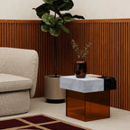 Atmos Square Side Table | Mixed Marble & Brown Arcylic