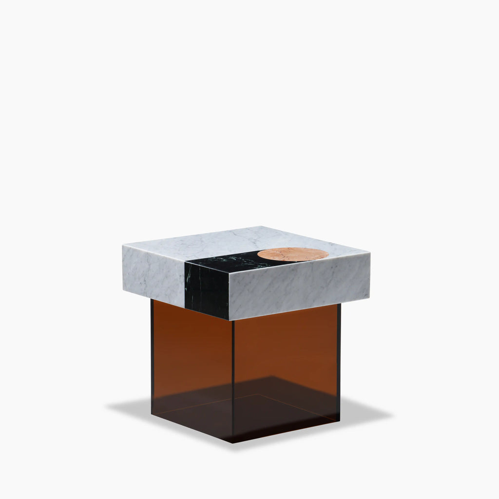 Atmos Square Side Table | Mixed Marble & Brown Arcylic
