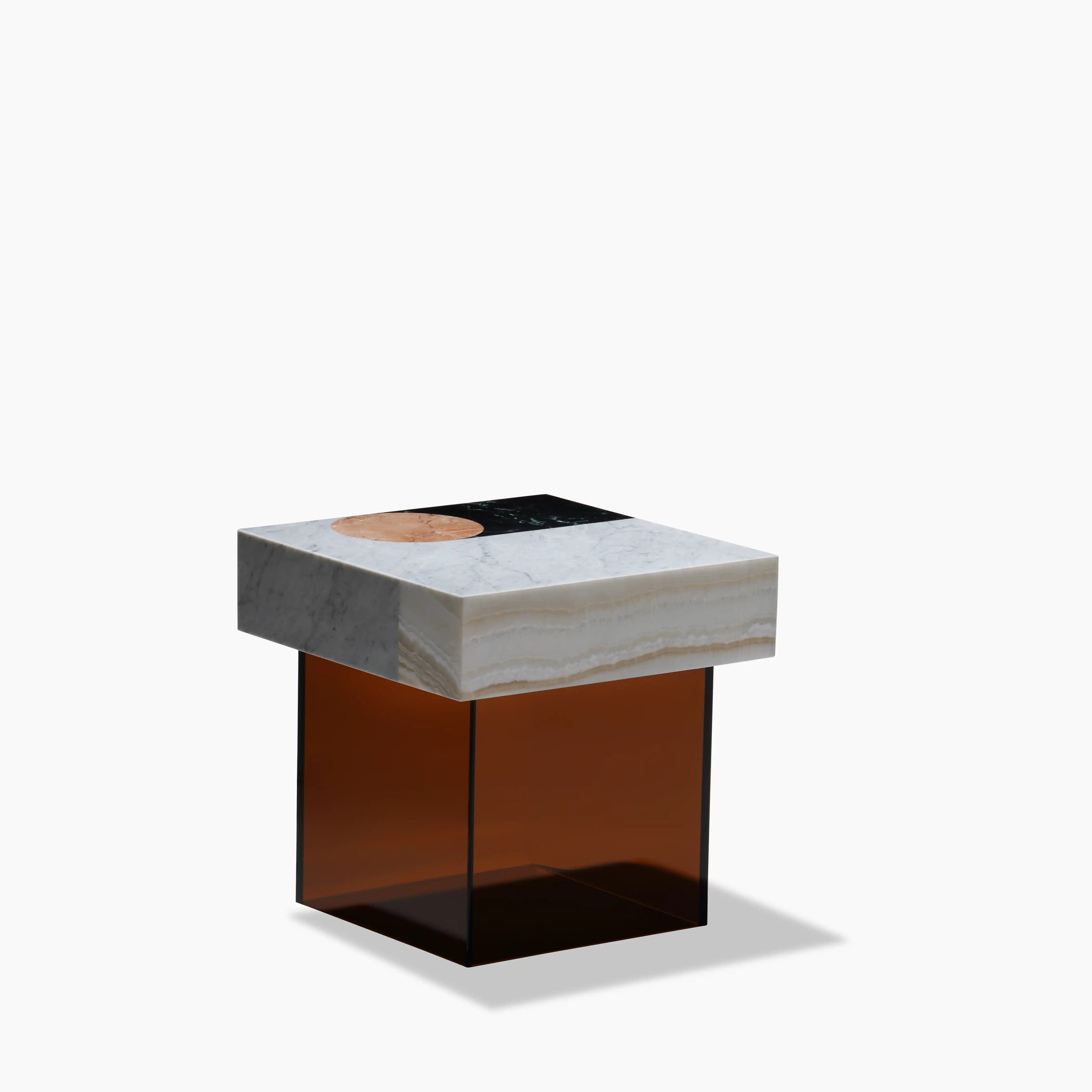 Atmos Square Side Table | Mixed Marble & Brown Arcylic