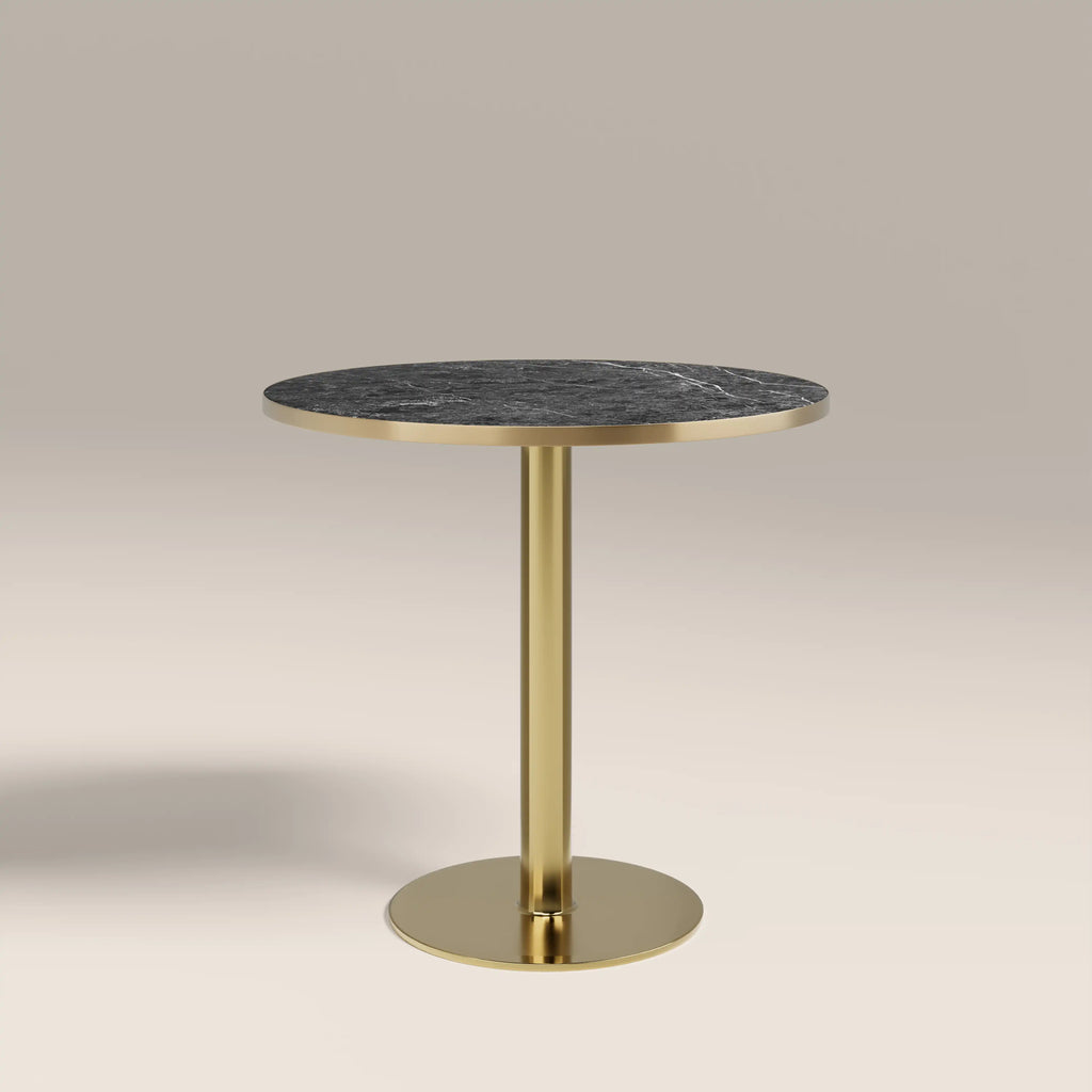 Kinsley 2 Seat Round Dining Table | Black Marble Effect & Brass