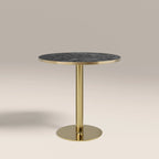 Kinsley 2 Seat Round Dining Table | Black Marble Effect & Brass