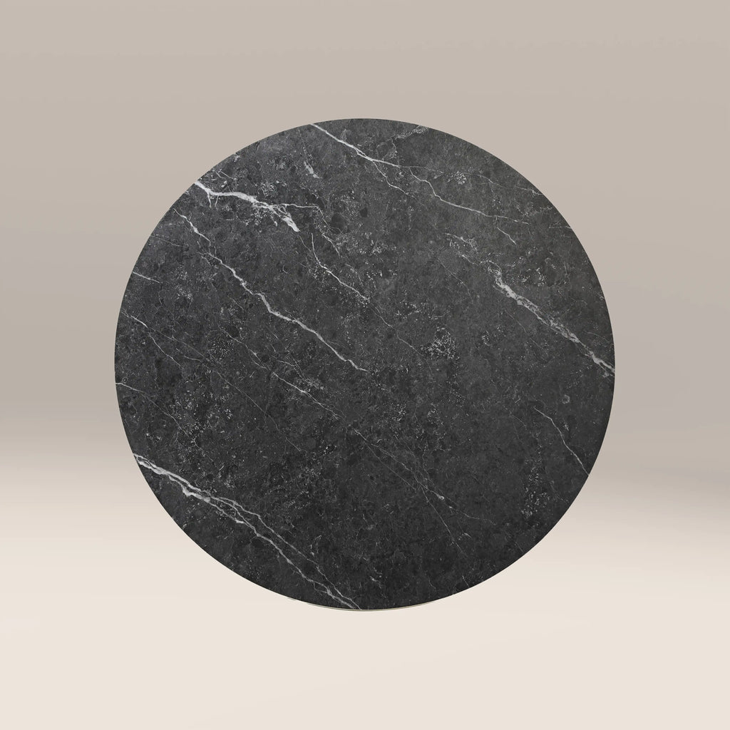 Kinsley 2 Seat Round Dining Table | Black Marble Effect & Brass