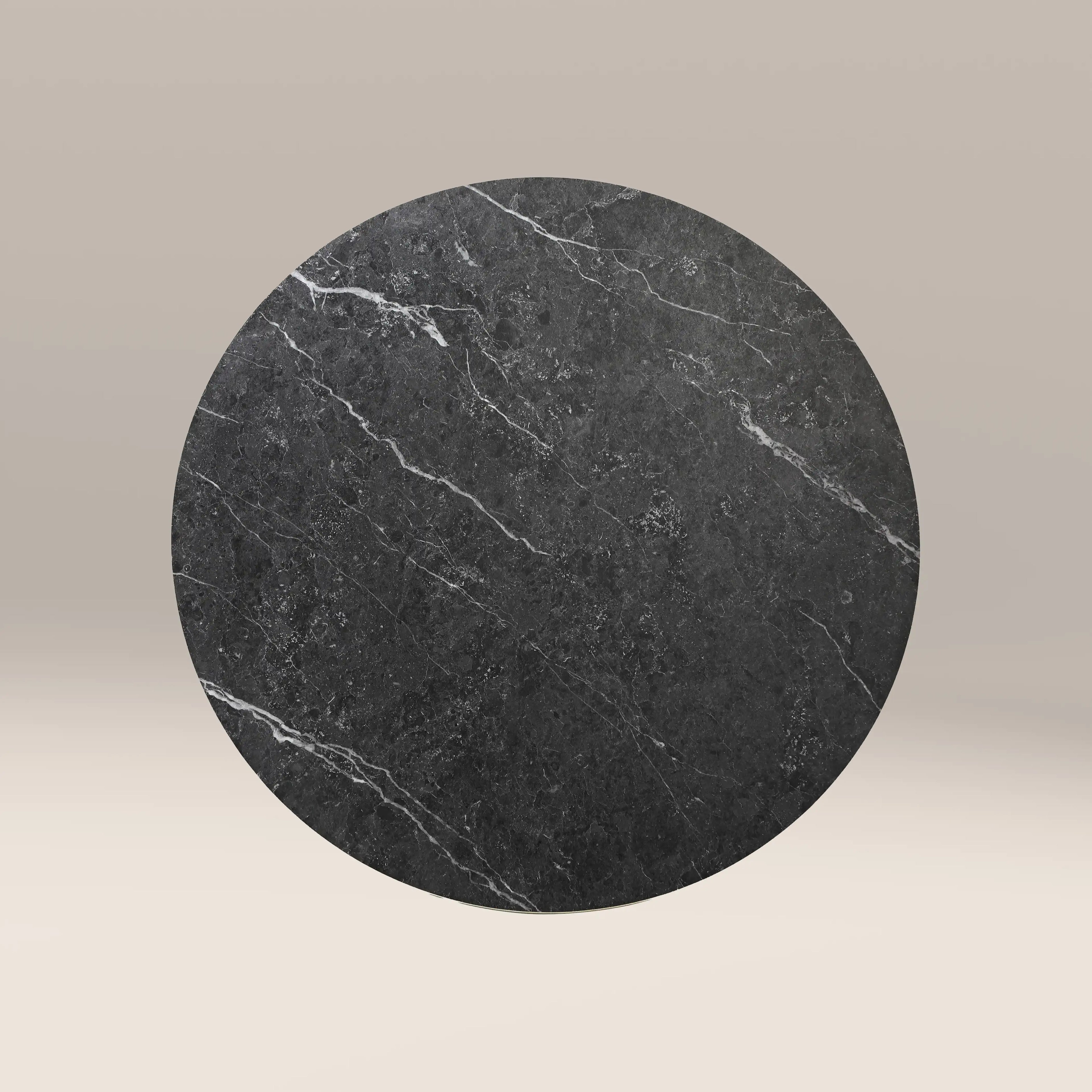 Kinsley 2 Seat Round Dining Table | Black Marble Effect & Brass