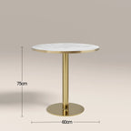 Kinsley 2 Seat Round Dining Table | White Marble Effect & Brass