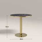 Kinsley 2 Seat Round Dining Table | Black Marble Effect & Brass