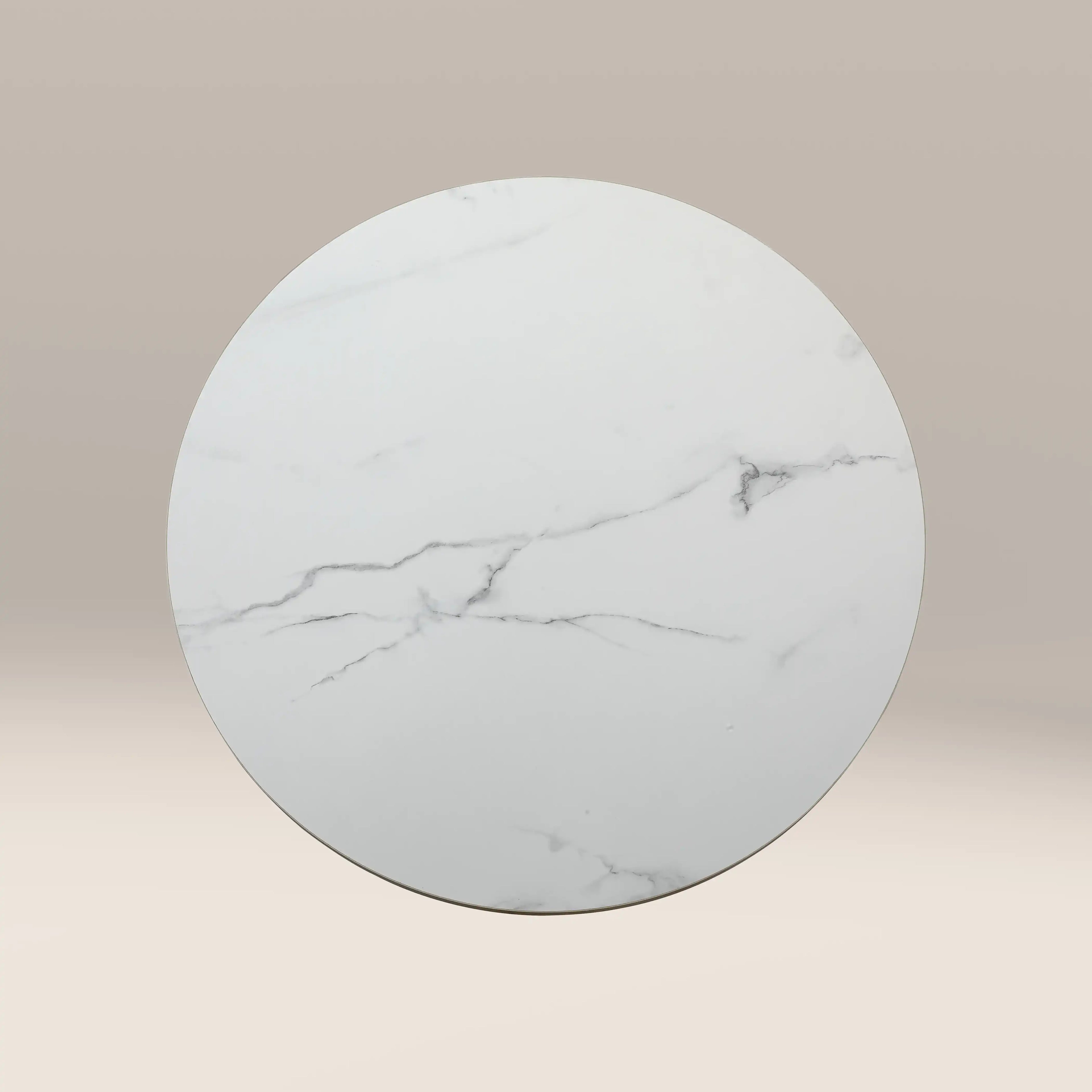 Kinsley 2 Seat Round Dining Table | White Marble Effect & Brass