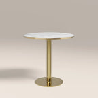Kinsley 2 Seat Round Dining Table | White Marble Effect & Brass