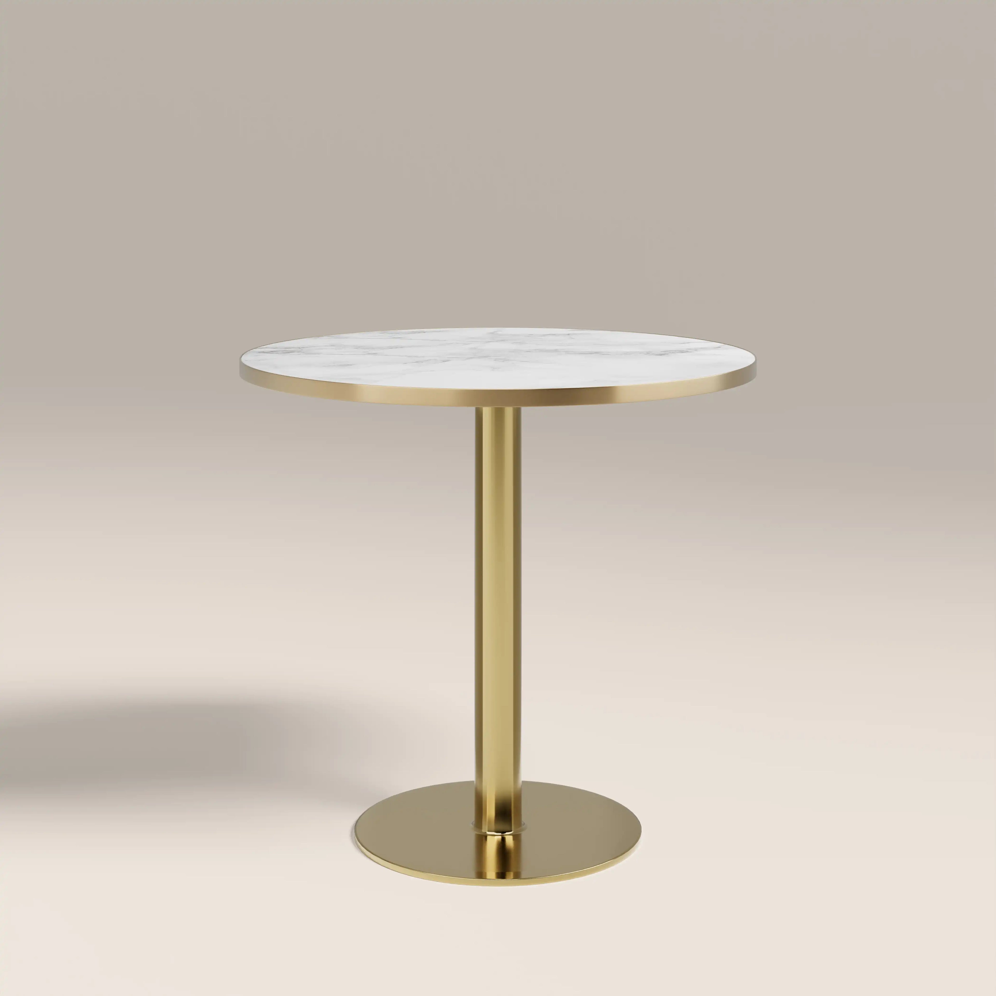 Kinsley 2 Seat Round Dining Table | White Marble Effect & Brass