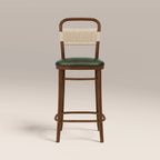 Daisy Wooden Bar Stool | Vintage Green Faux Leather & Walnut