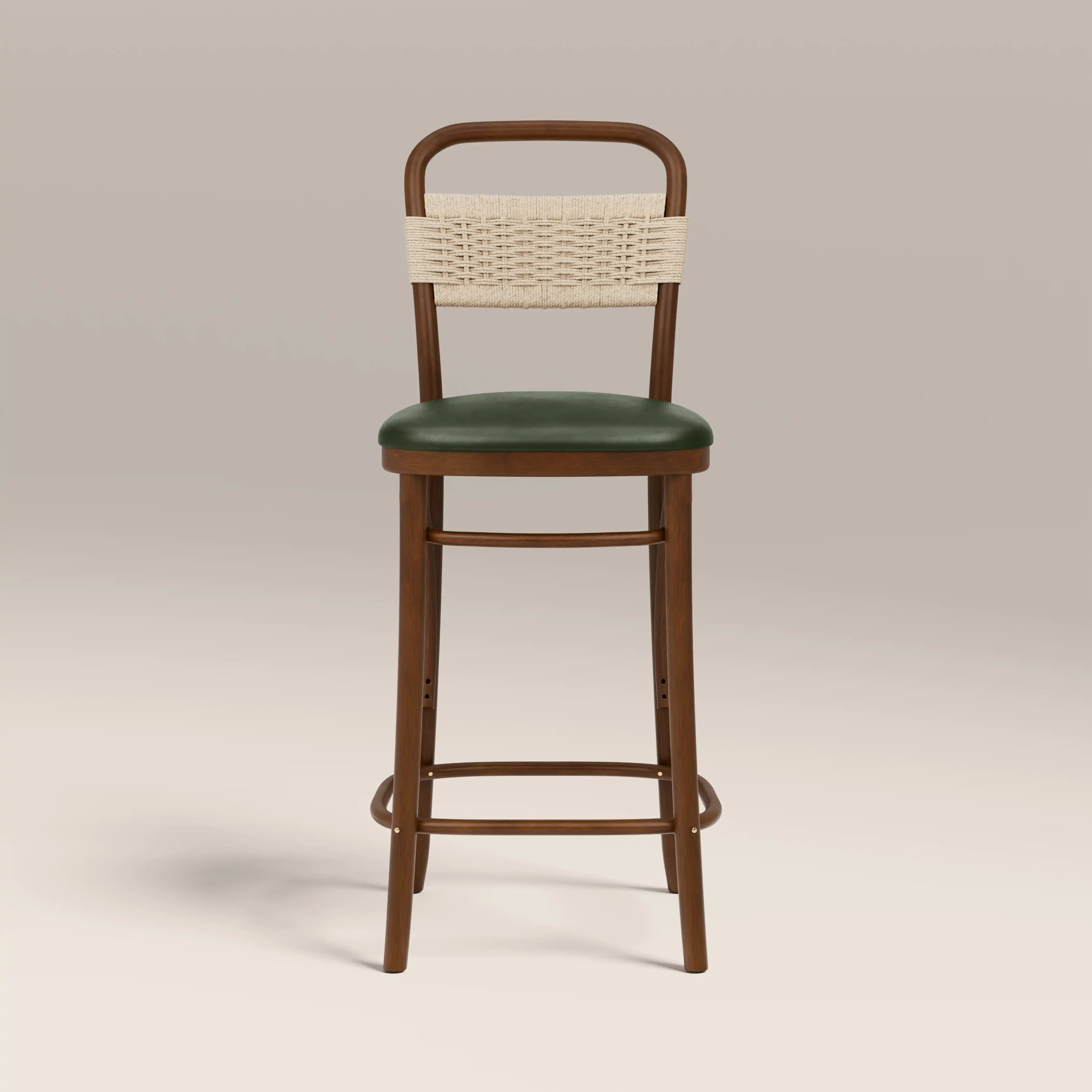 Daisy Wooden Bar Stool | Vintage Green Faux Leather & Walnut