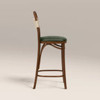 Daisy Wooden Bar Stool | Vintage Green Faux Leather & Walnut