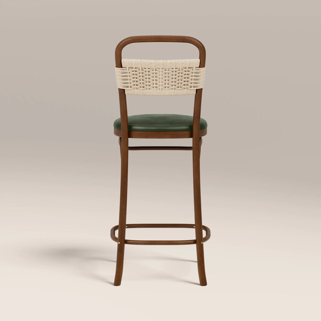 Daisy Wooden Bar Stool | Vintage Green Faux Leather & Walnut