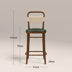 Daisy Wooden Bar Stool | Vintage Green Faux Leather & Walnut