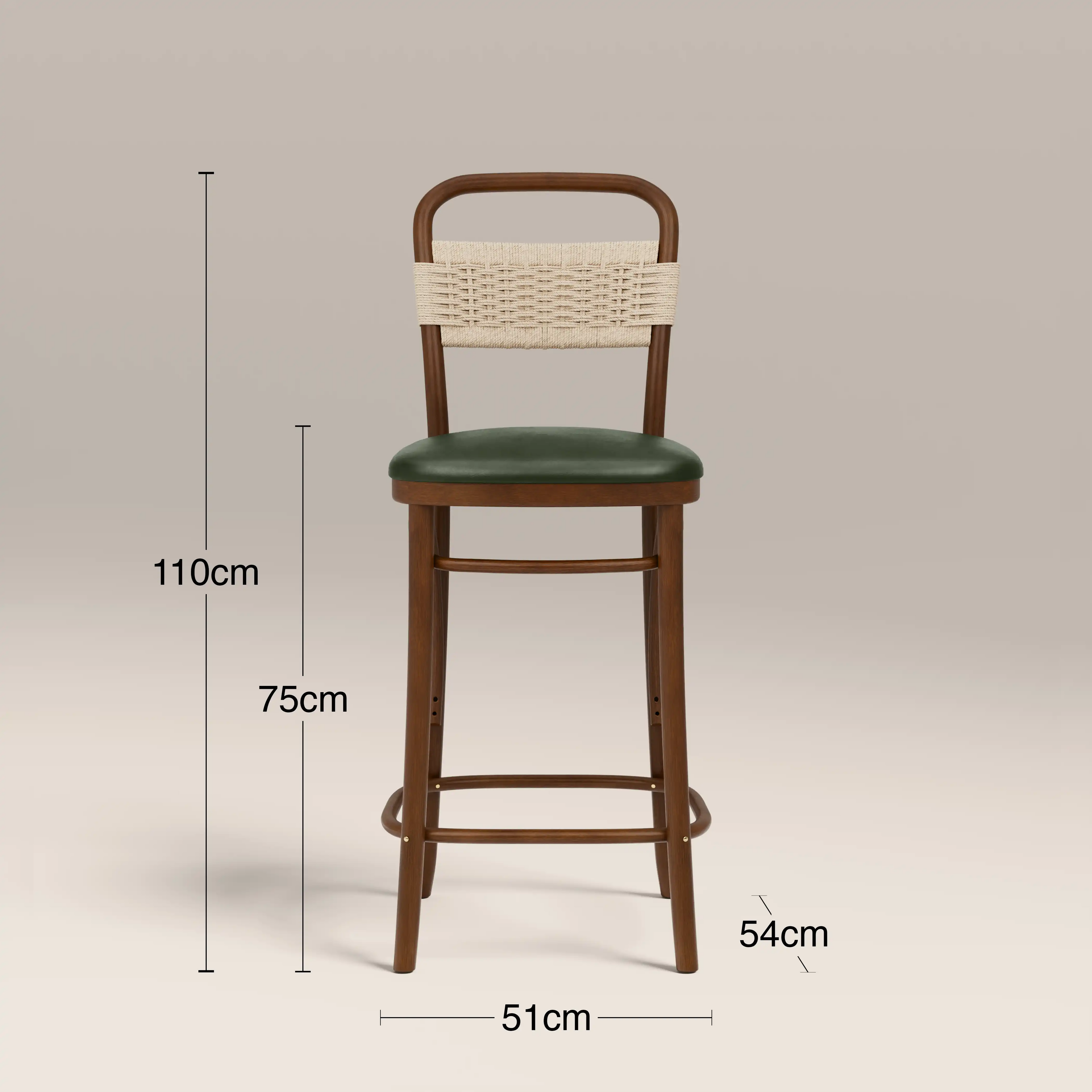 Daisy Wooden Bar Stool | Vintage Green Faux Leather & Walnut