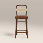 Daisy Wooden Bar Stool | Vintage Tan Faux Leather & Walnut
