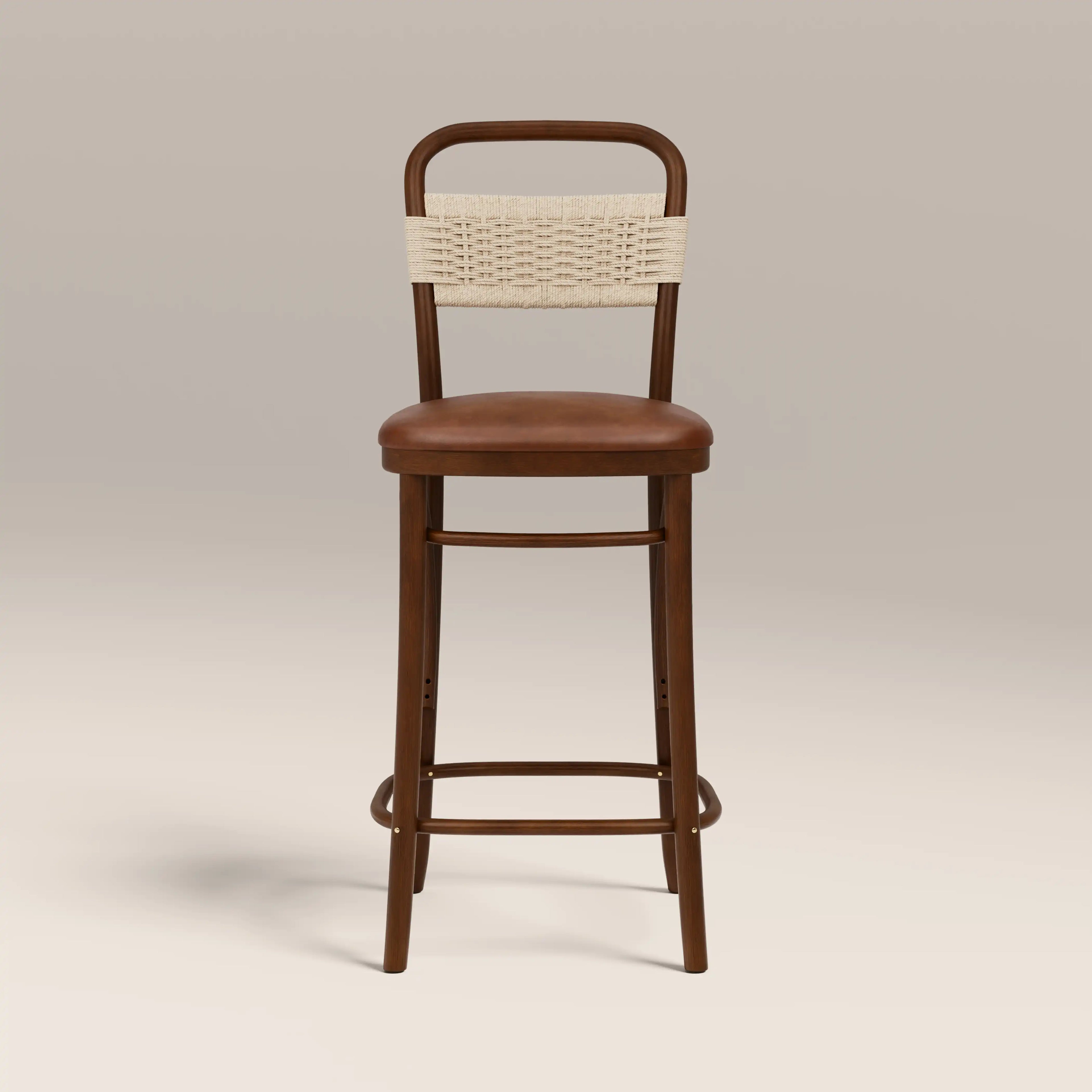Daisy Wooden Bar Stool | Vintage Tan Faux Leather & Walnut