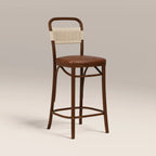 Daisy Wooden Bar Stool | Vintage Tan Faux Leather & Walnut